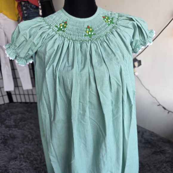 Green Smocked Dress with Embroidery - Picture 1 of 4